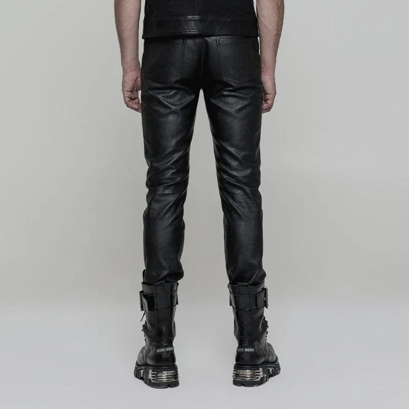 PUNK RAVE Men Heavy Metal Punk Rock Straight Leg Men Slim Leather Pants