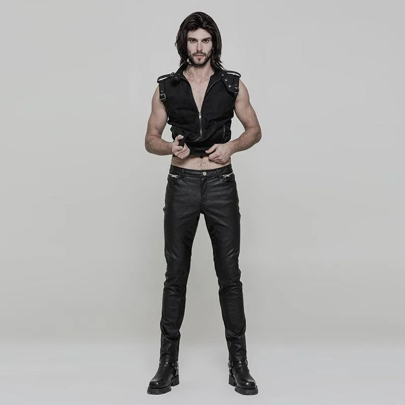 PUNK RAVE Men Heavy Metal Punk Rock Straight Leg Men Slim Leather Pants