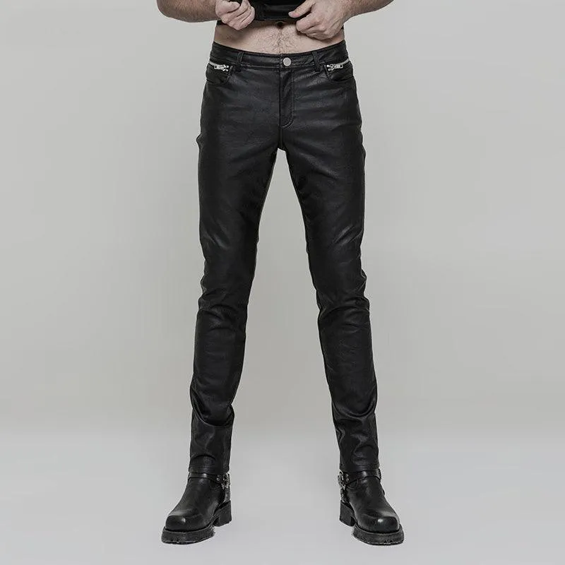 PUNK RAVE Men Heavy Metal Punk Rock Straight Leg Men Slim Leather Pants