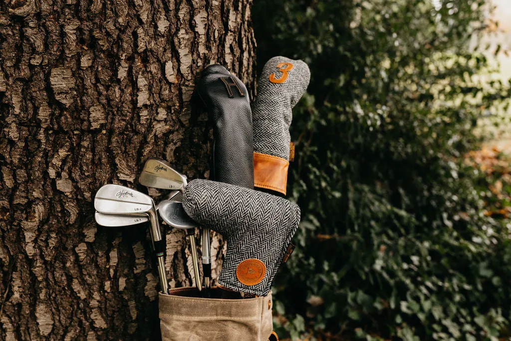 Redan putter cover in Harris Tweed Brown Herringbone