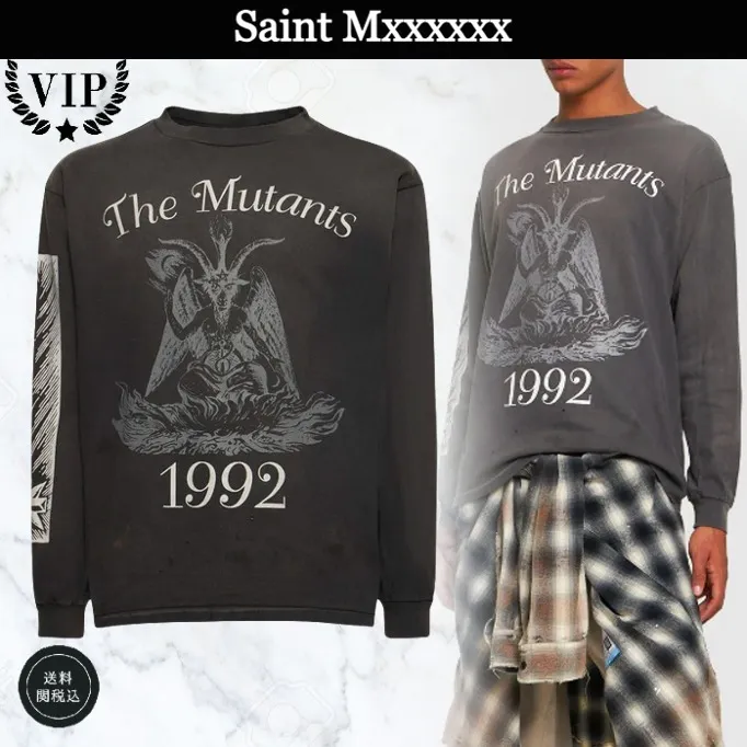 Saint Mxxxxxx  |U-Neck Long Sleeves Cotton Logos on the Sleeves