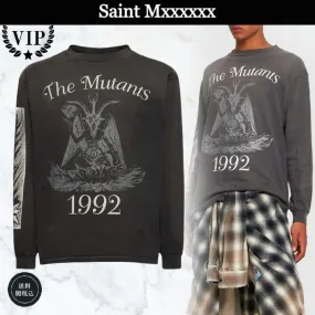 Saint Mxxxxxx  |U-Neck Long Sleeves Cotton Logos on the Sleeves