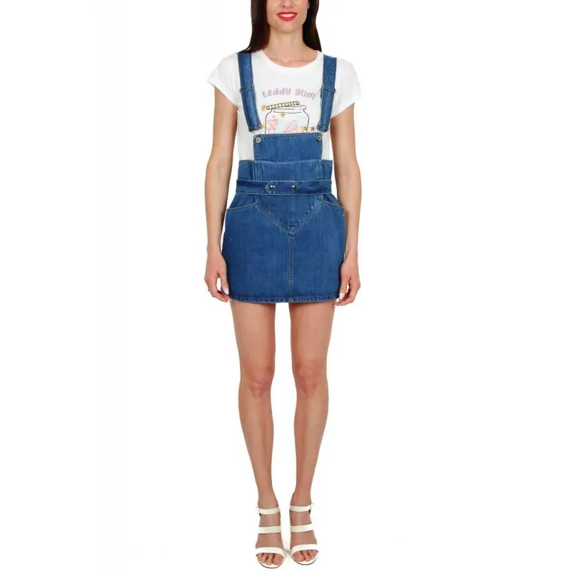 SALOPETTE IN JEANS CON GONNA CORTA, BLU