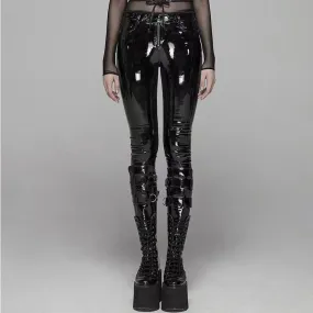 Shiny Patent Leather High-Waisted Pencil Pants - Perfect for Punk Style Fashion with PVC Leather