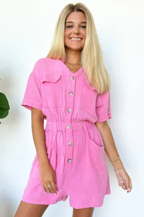 Simoni Mineral Washed Button Down Romper