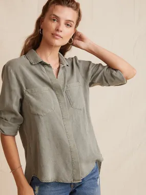 Split Back Button Down Shirt - Army