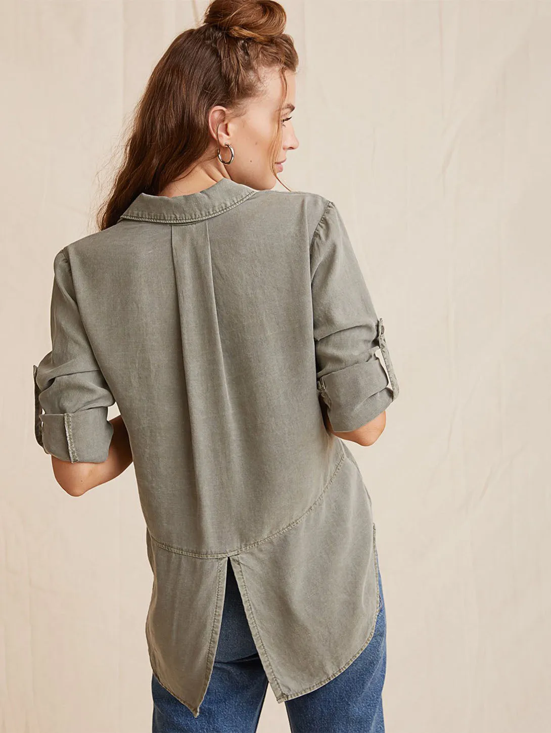 Split Back Button Down Shirt - Army