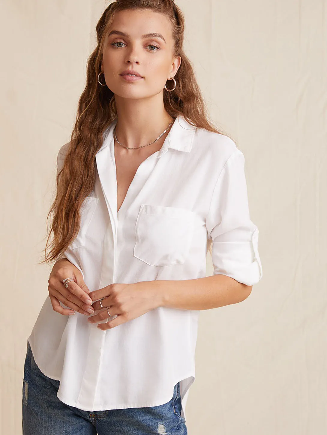 Split Back Button Down Shirt - White