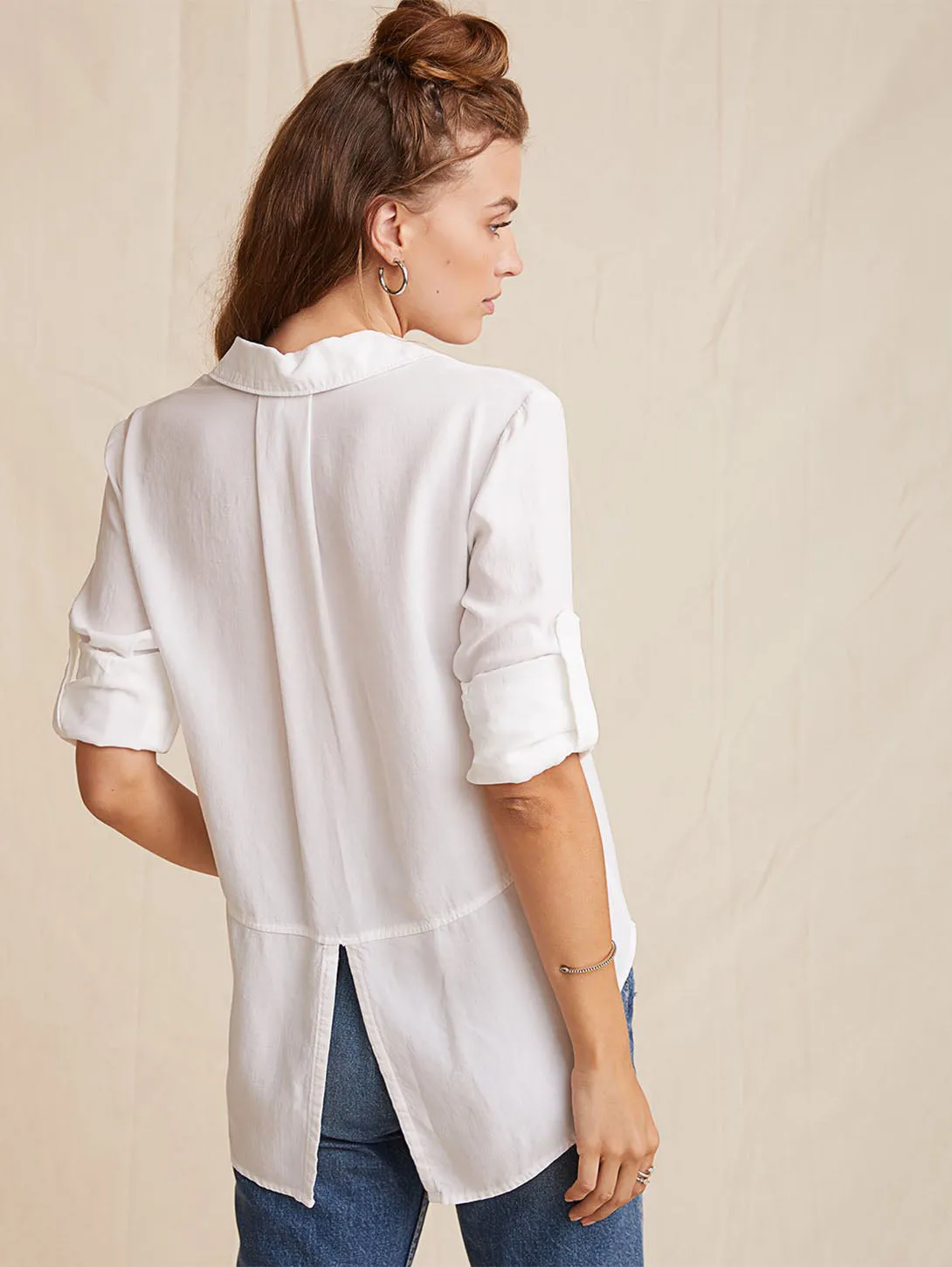 Split Back Button Down Shirt - White