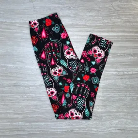 Sugar Skull Cats Print Soft Leggings