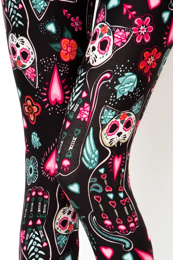 Sugar Skull Cats Print Soft Leggings