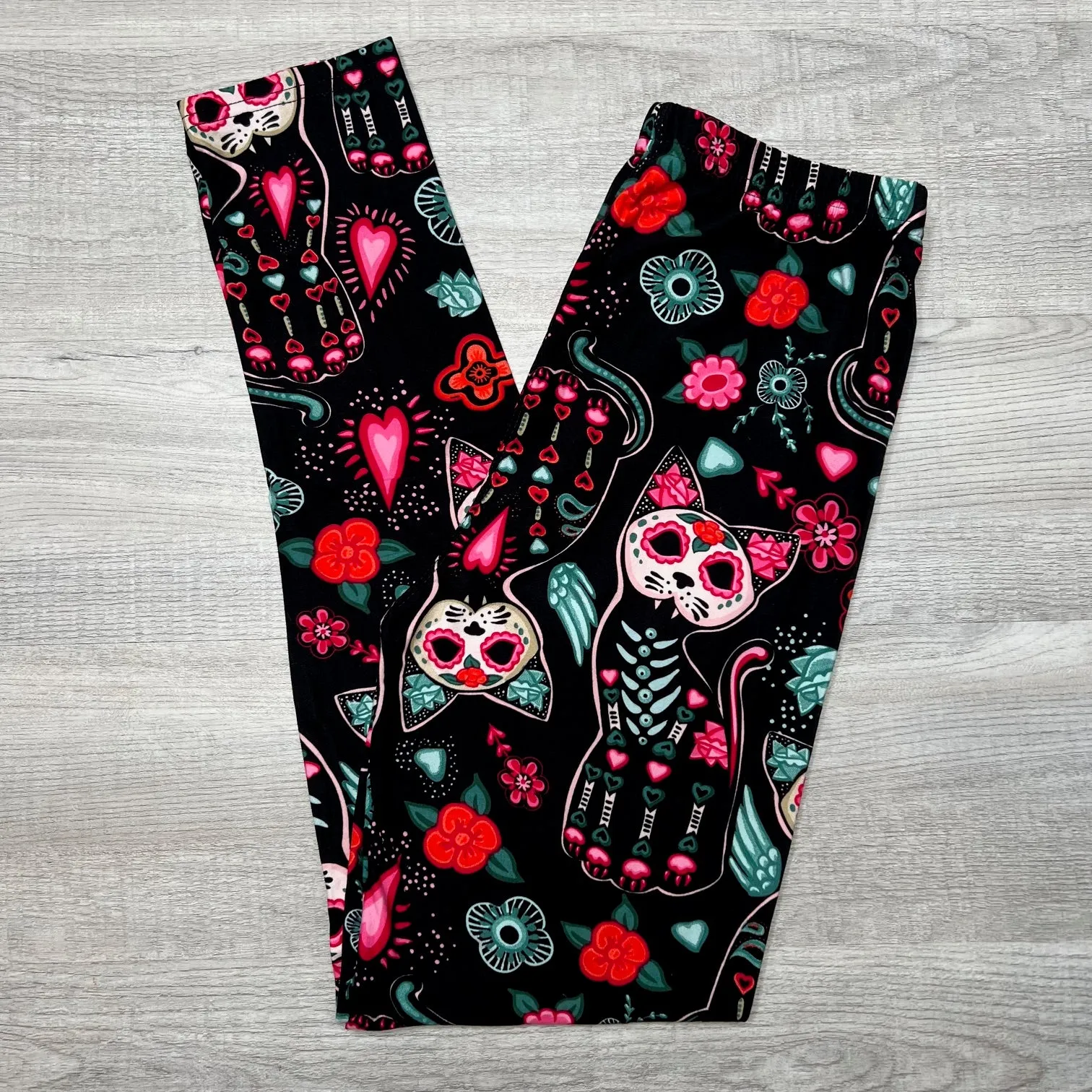 Sugar Skull Cats Print Soft Leggings