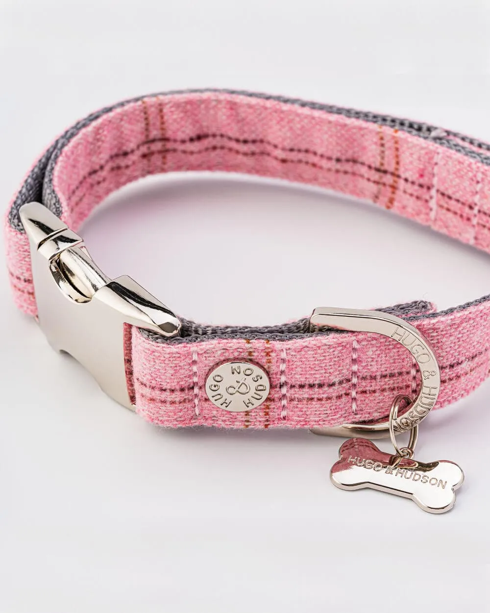 Tweed Metal Buckle Dog Collar - Pink Checked