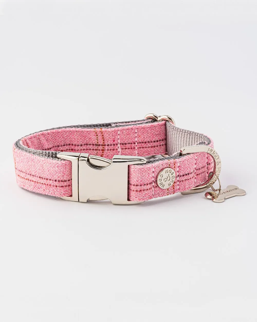 Tweed Metal Buckle Dog Collar - Pink Checkered