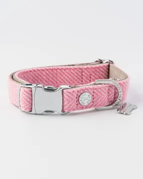 Tweed Metal Buckle Dog Collar - Pink Herringbone