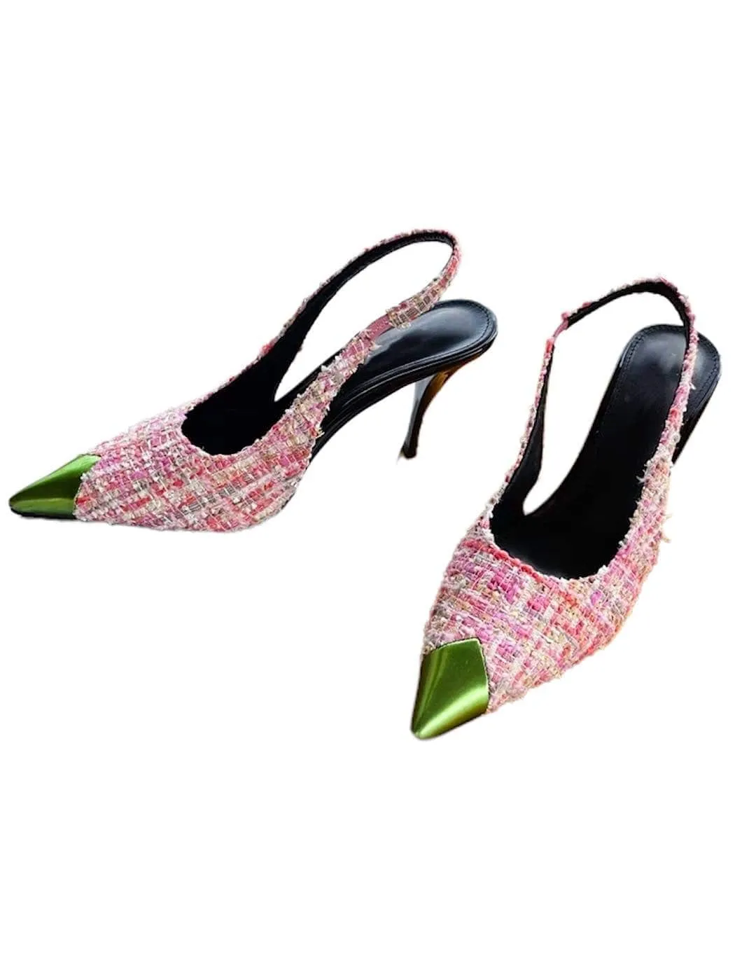 Tweed Pointed Toe Sling Back Heels