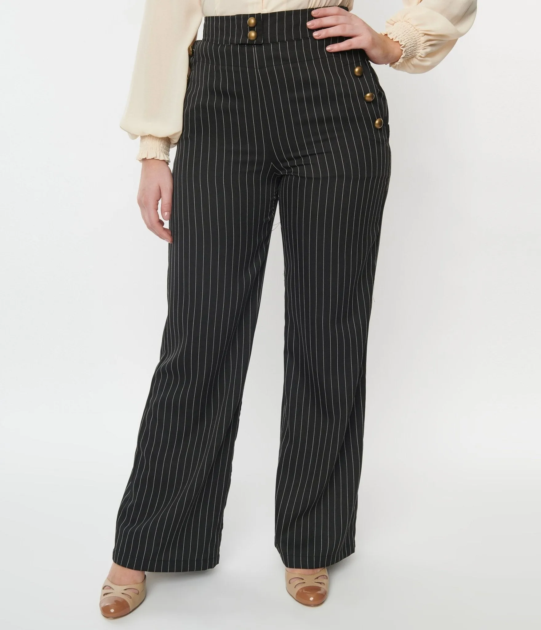 Unique Vintage 1940s Black & White Pinstripe Sailor Pants