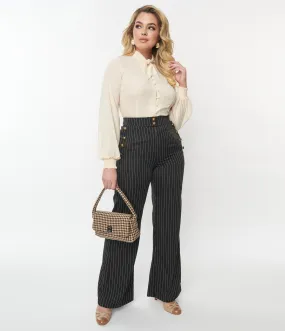 Unique Vintage 1940s Black & White Pinstripe Sailor Pants