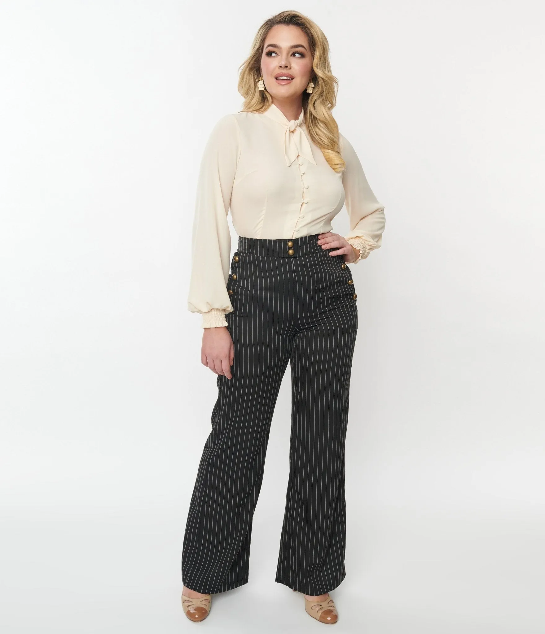 Unique Vintage 1940s Black & White Pinstripe Sailor Pants