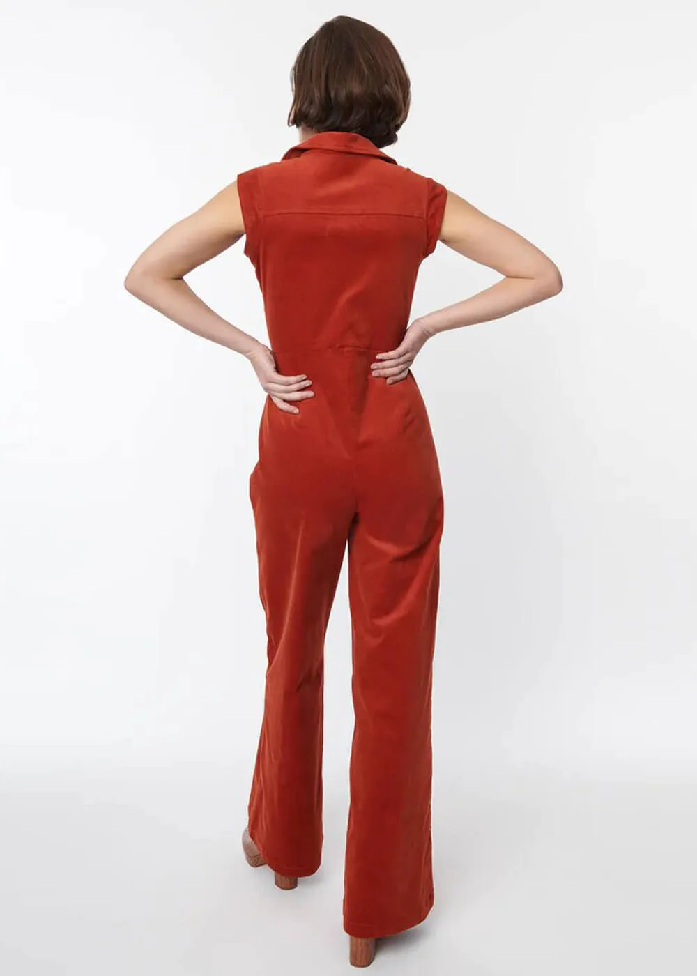 Unique Vintage Smak Parlor Collared 70's Jumpsuit Dark Orange