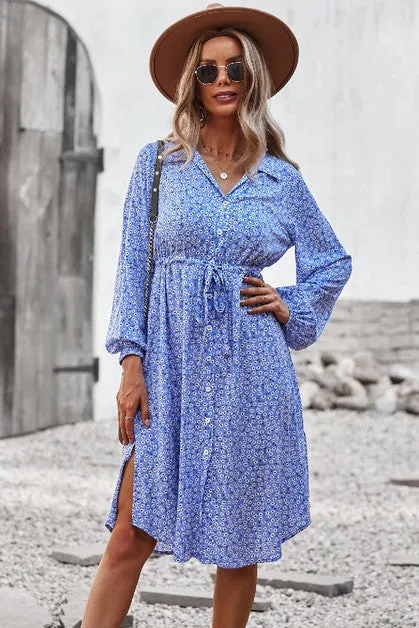 V Neck Floral Button Down Dress