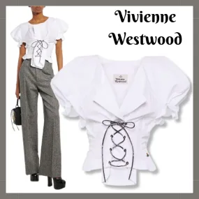 Vivienne Westwood  |Lace-up Casual Style Street Style Plain Cotton Short Sleeves