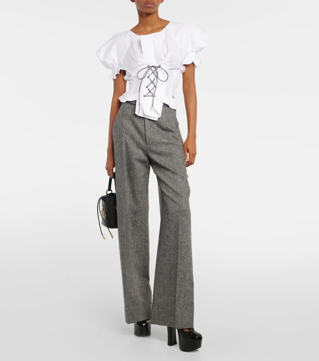 Vivienne Westwood  |Lace-up Casual Style Street Style Plain Cotton Short Sleeves