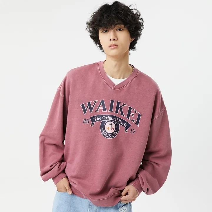 Wai Kei  |Unisex Street Style V-Neck Long Sleeves Plain Cotton Medium