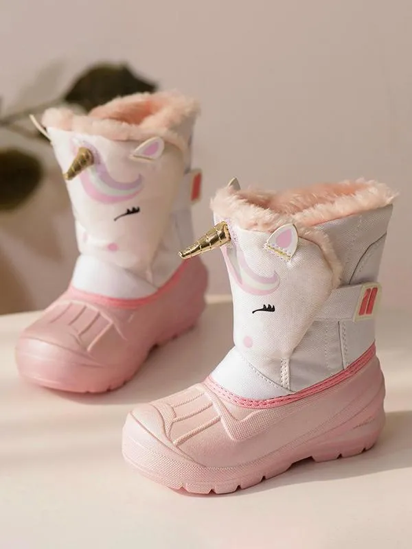 Winter Shoes For Girls Lovely Nylon Cartoon Unicorn Characters Print Snow Boots