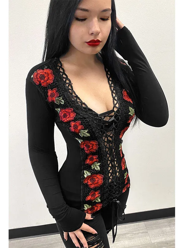 Women's Flamenco Rose Lace Up Corset Top