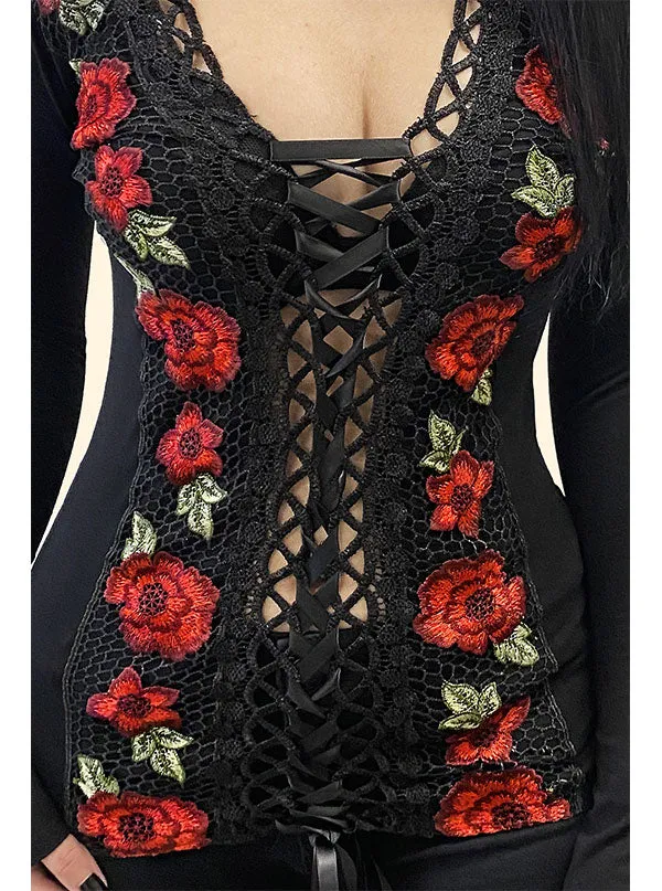 Women's Flamenco Rose Lace Up Corset Top