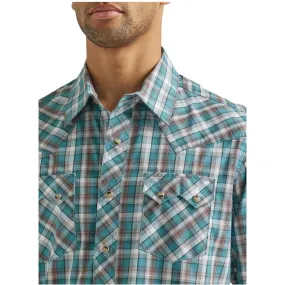 Wrangler men's teal & brown button down