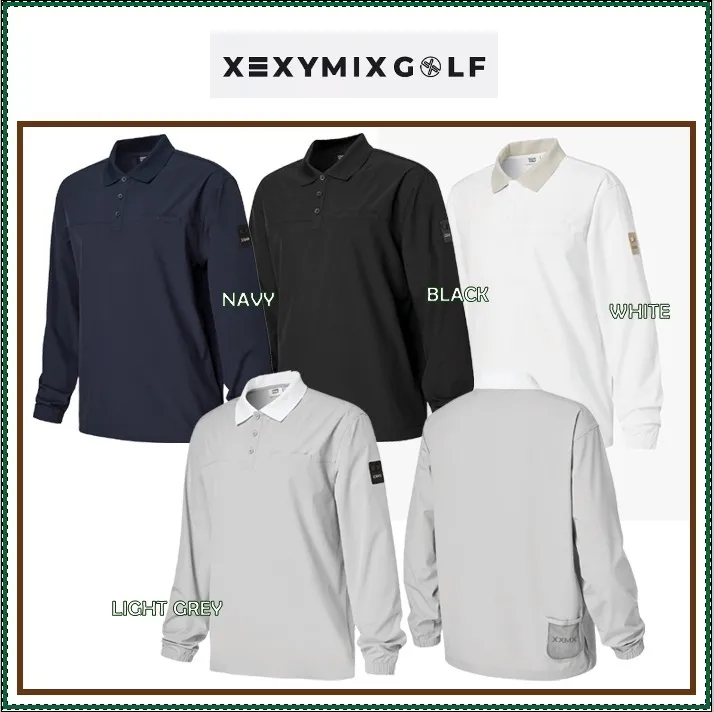 XEXYMIX  |Street Style Long Sleeves Plain Logo Polos