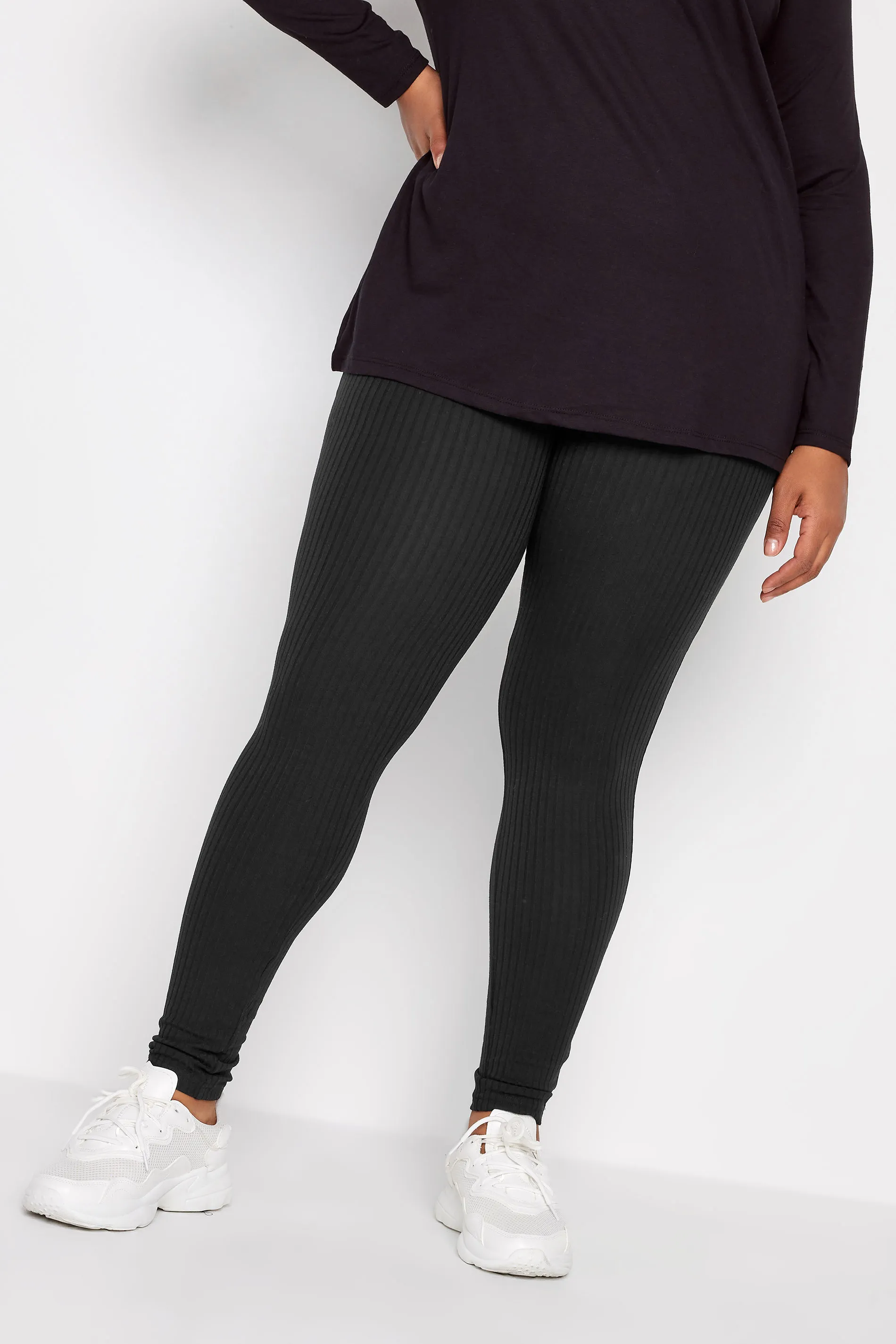 YOURS Curve Black Ribbed Leggings